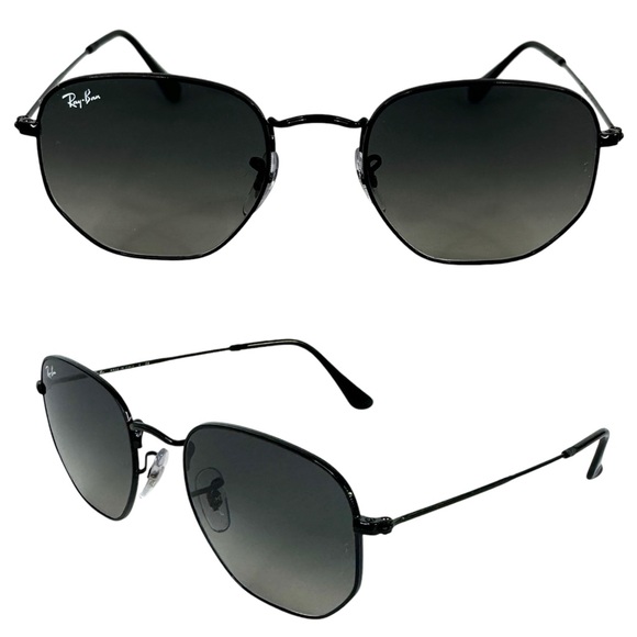 RAY-BAN RB3548 Sunglasses NEW Hexagonal Flat Lenses Black Made In Italy